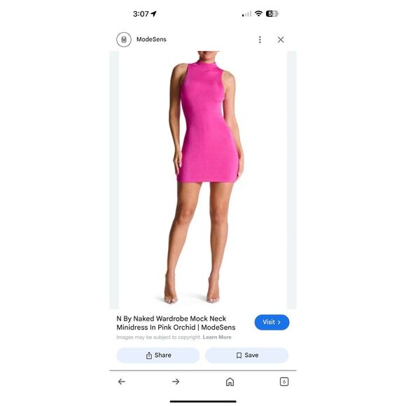 Naked Wardrobe Women's Pink Bodycon Minidress Size L Mock Neck Party Dress - Picture 2 of 5